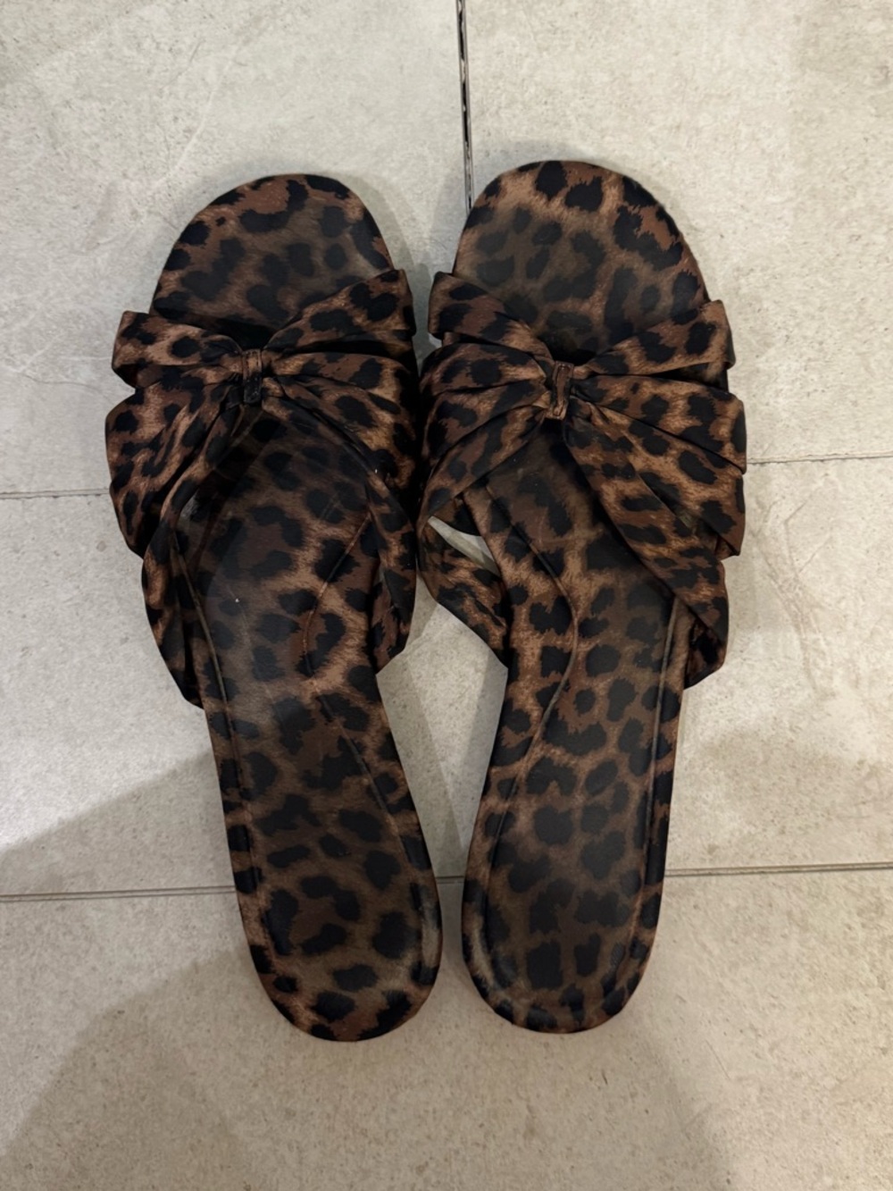 Zara Leopard Knot Slide Sandals - Brown & Black